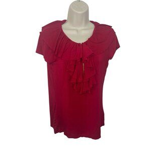 ADRIENNE VITTADINI Women's Size Small Blouse Ruffle Front with Quarter Zip